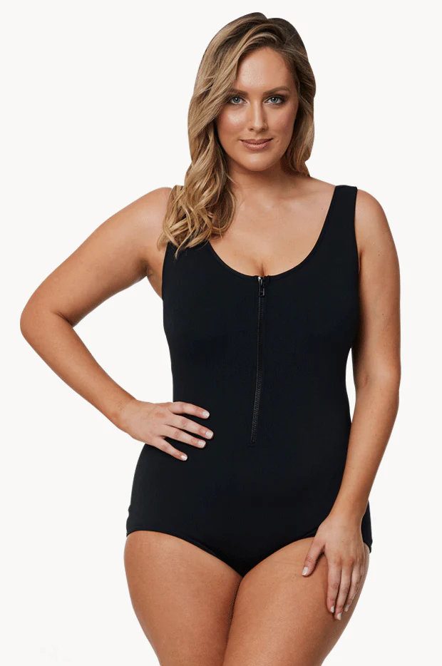 Still Black DD/E Zip Front One Piece