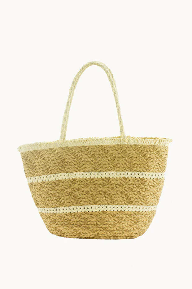 Panel Stripe Straw Tote