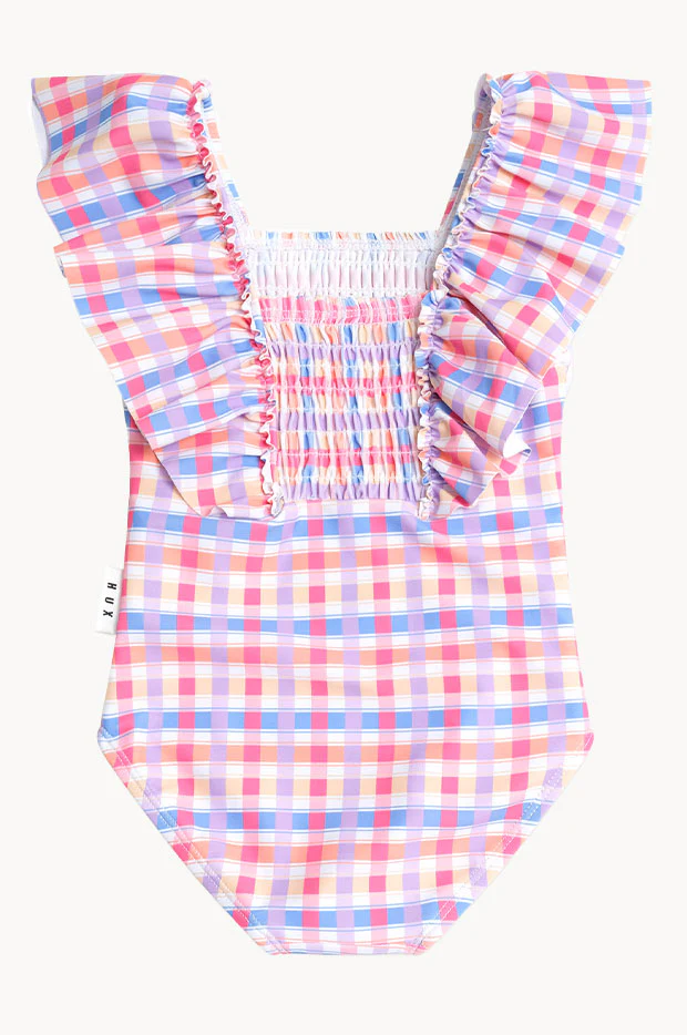 Girls Rainbow Check Shirred Frill One Piece - Image 2