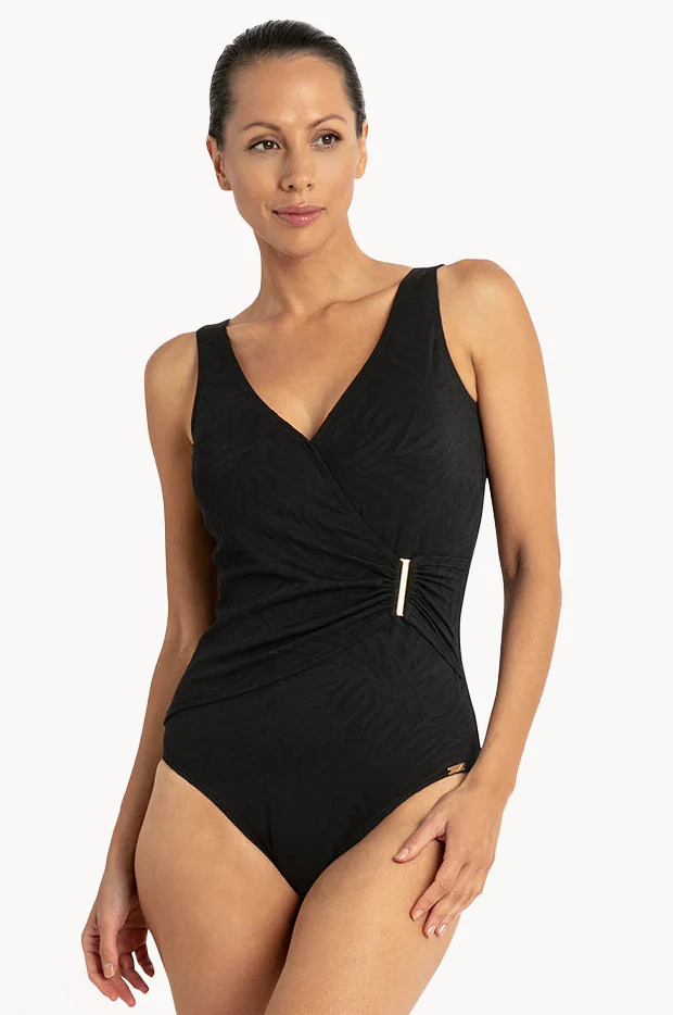 Zebra Bar Gathered Cross Over One Piece