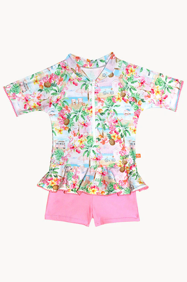Girls Miss Vacay Short Sleeve Sunsuit